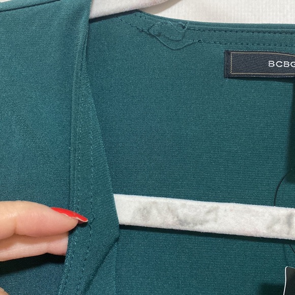 BCBGMaxAzria Gathered Popover Cocktail Mini Dress - Jade Emerald Green - Picture 7 of 12